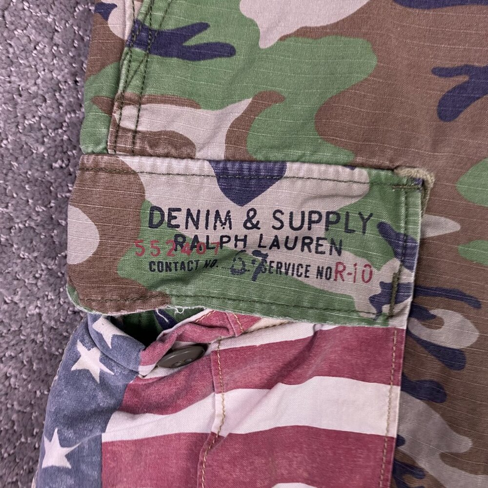 Denim & Supply Ralph Lauren Cargo Shorts Men's 36 Camo US American Flag & - Picture 2 of 11